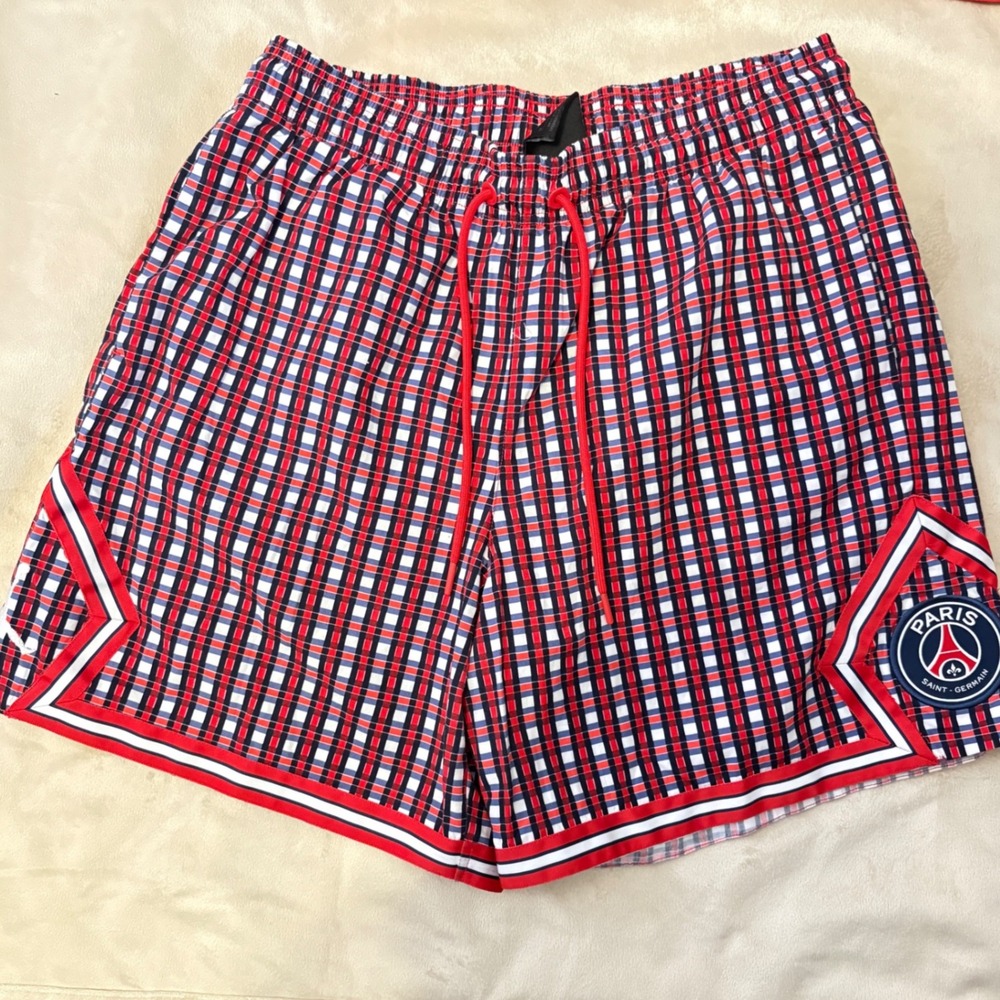 Jordan x PSG Paris Saint-Germain Plaid Mesh Shorts Red Blue DC0459-657 Womens M